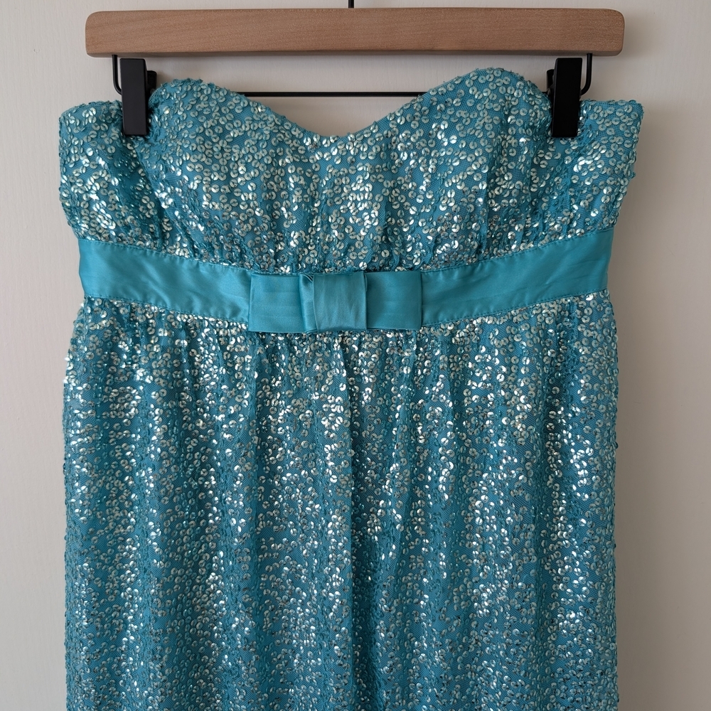 Vtg 90s Y2K Betsey Johnson Womens 6 Strapless Sequin Turquoise Mini Dress Party - Picture 3 of 7
